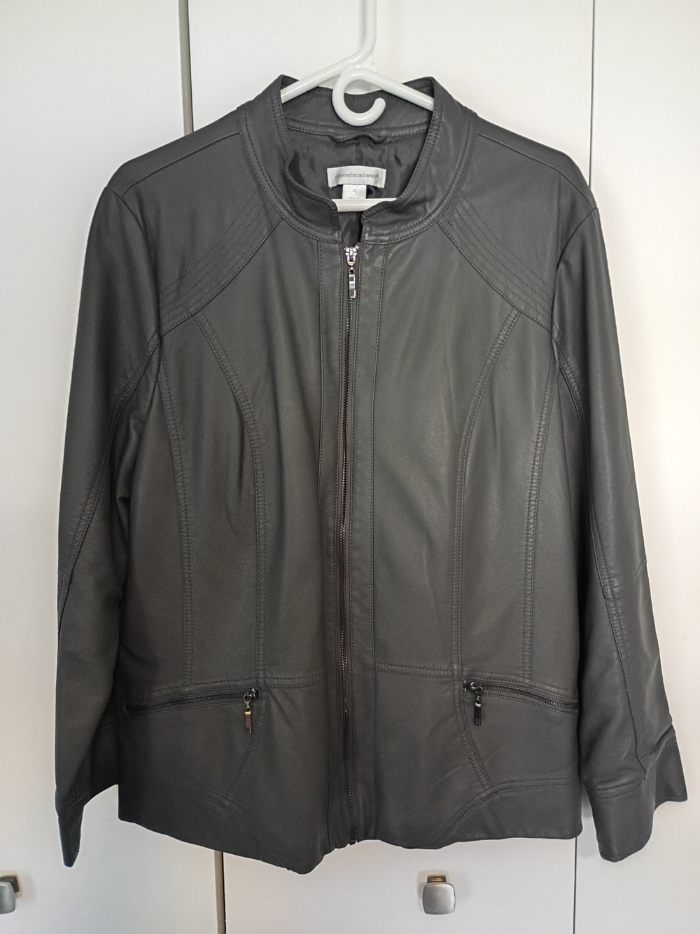 Christopher & Banks Gray Faux Leather Zip Jacket
